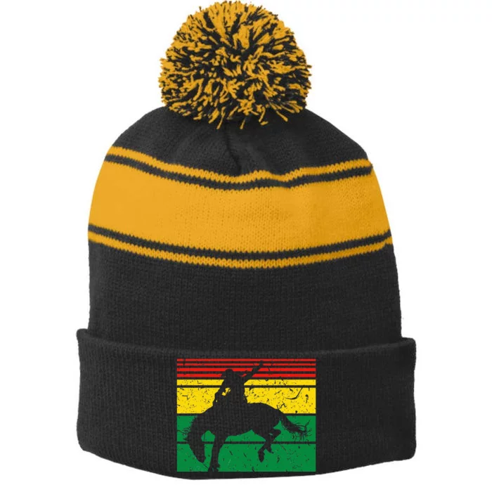 Rodeo Bronc Riding African American Cowgirl Graphic Stripe Pom Pom Beanie