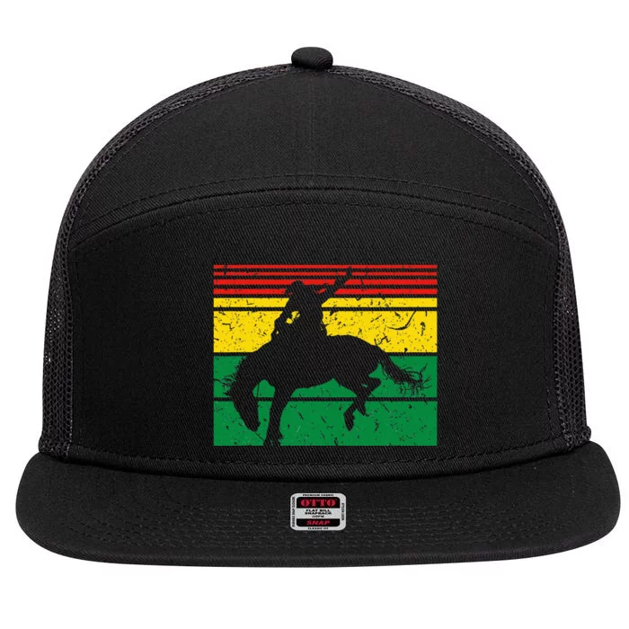 Rodeo Bronc Riding African American Cowgirl Graphic 7 Panel Mesh Trucker Snapback Hat