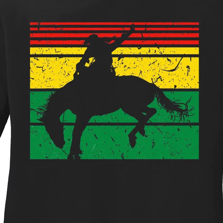 Rodeo Bronc Riding African American Cowgirl Graphic Ladies Long Sleeve Shirt