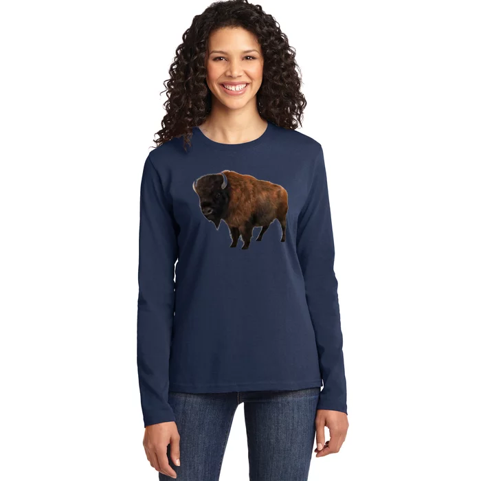 Realistic Bison Ladies Long Sleeve Shirt