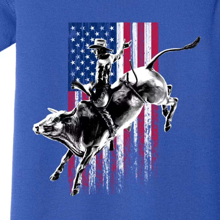 Rodeo Bull Rider Patriotic American Flag Gift For Cow Gift Baby Bodysuit