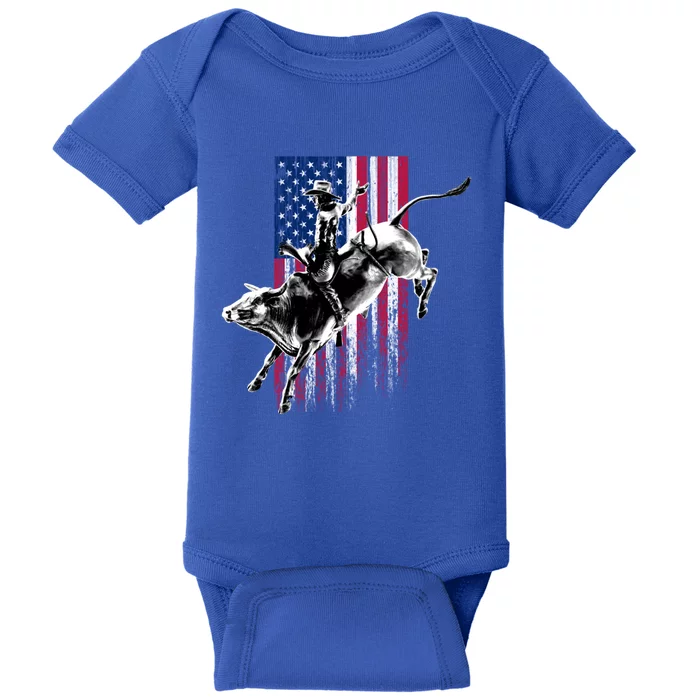 Rodeo Bull Rider Patriotic American Flag Gift For Cow Gift Baby Bodysuit