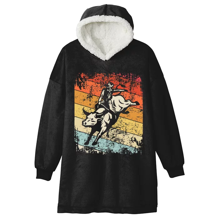 Retro Bull Riding For Cowboy Hooded Wearable Blanket