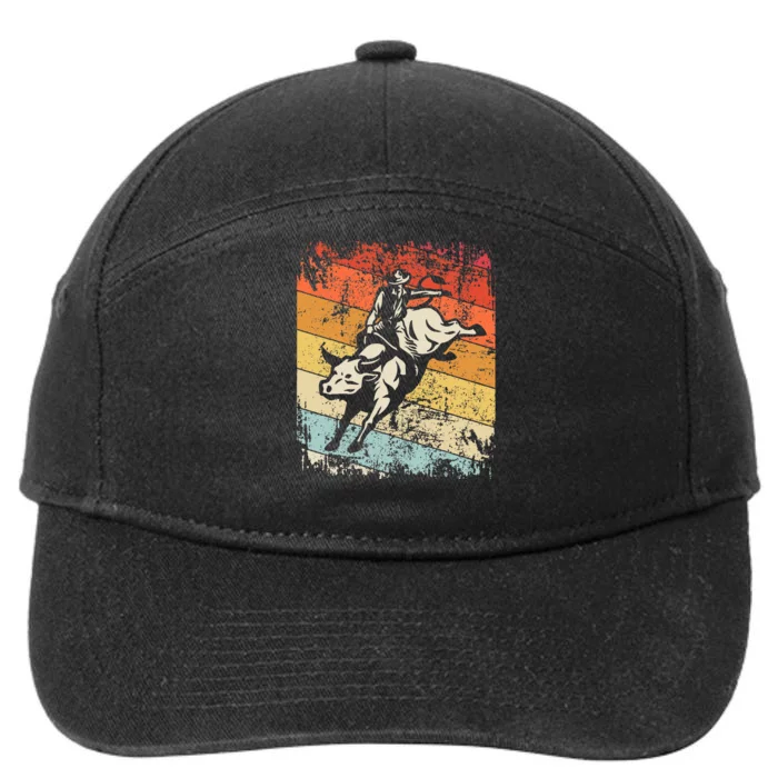 Retro Bull Riding For Cowboy 7-Panel Snapback Hat