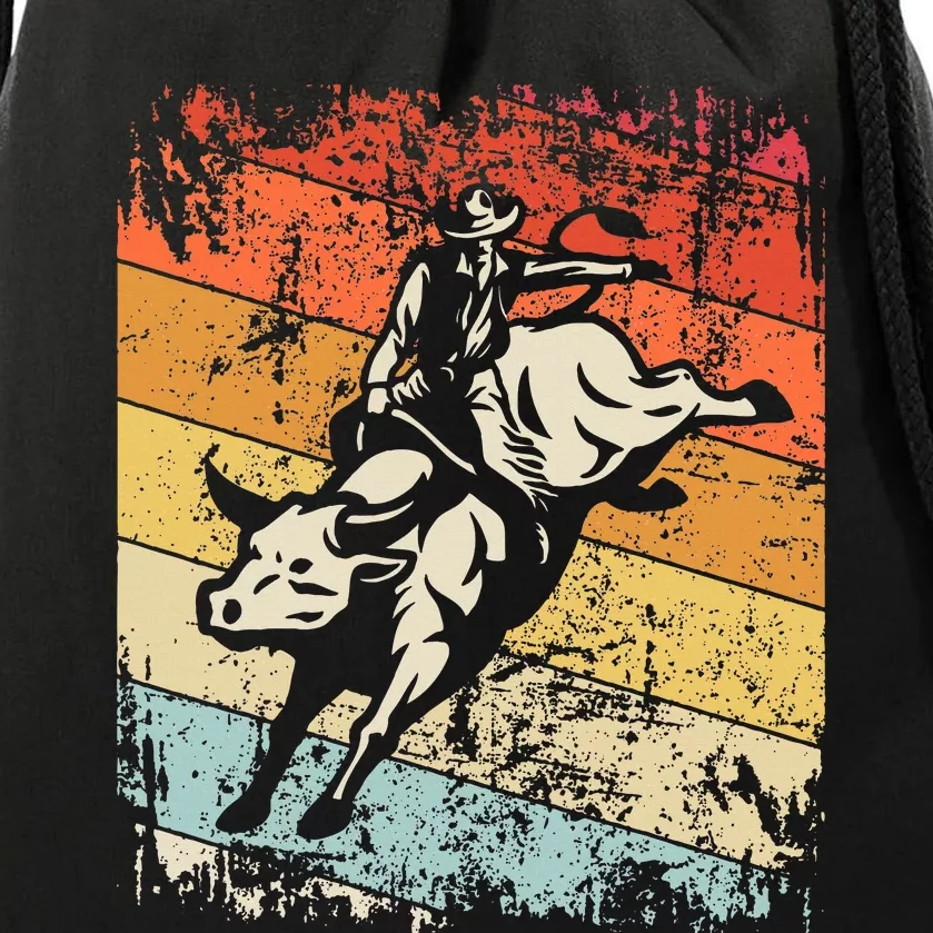 Retro Bull Riding For Cowboy Drawstring Bag