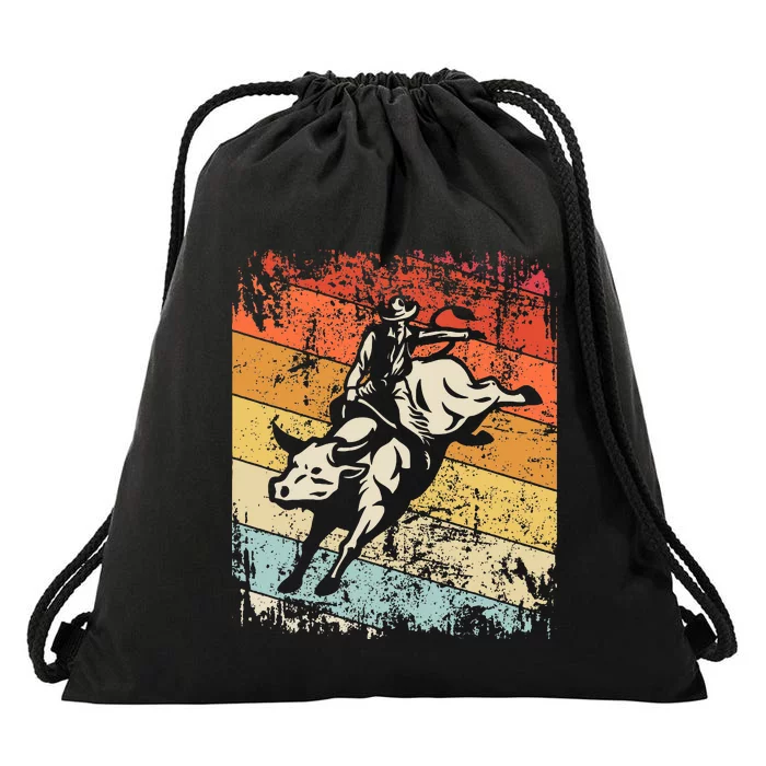 Retro Bull Riding For Cowboy Drawstring Bag