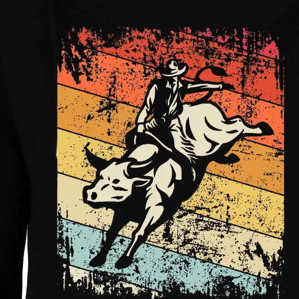 Retro Bull Riding For Cowboy Womens Funnel Neck Pullover Hood