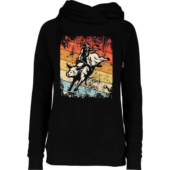 Retro Bull Riding For Cowboy Womens Funnel Neck Pullover Hood