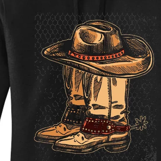 Rodeo Bull Riding Hat Line Dance Boots Cowboy Women's Pullover Hoodie