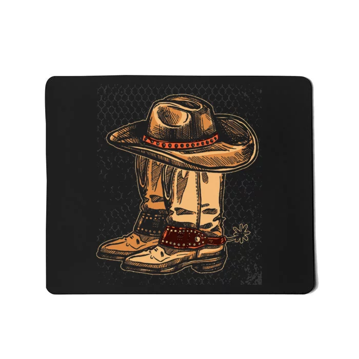 Rodeo Bull Riding Hat Line Dance Boots Cowboy Mousepad