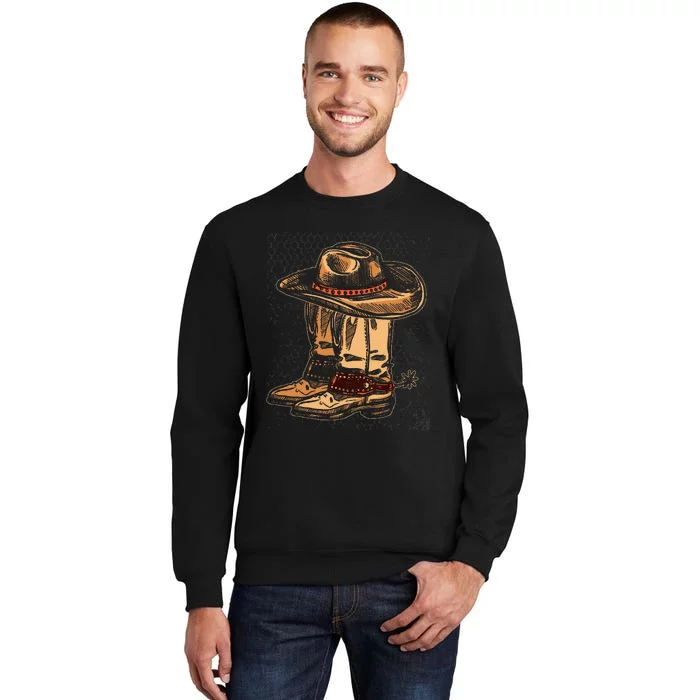 Rodeo Bull Riding Hat Line Dance Boots Cowboy Tall Sweatshirt