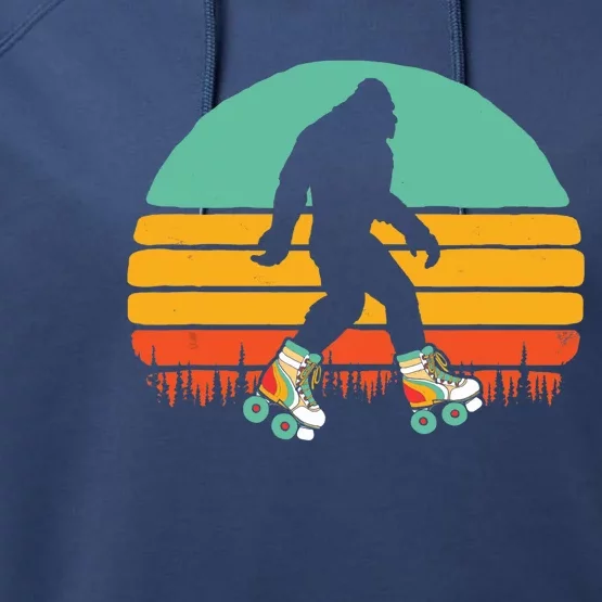 Retro Bigfoot Roller Skating Sasquatch 80s Skater Graphic Performance Fleece Hoodie