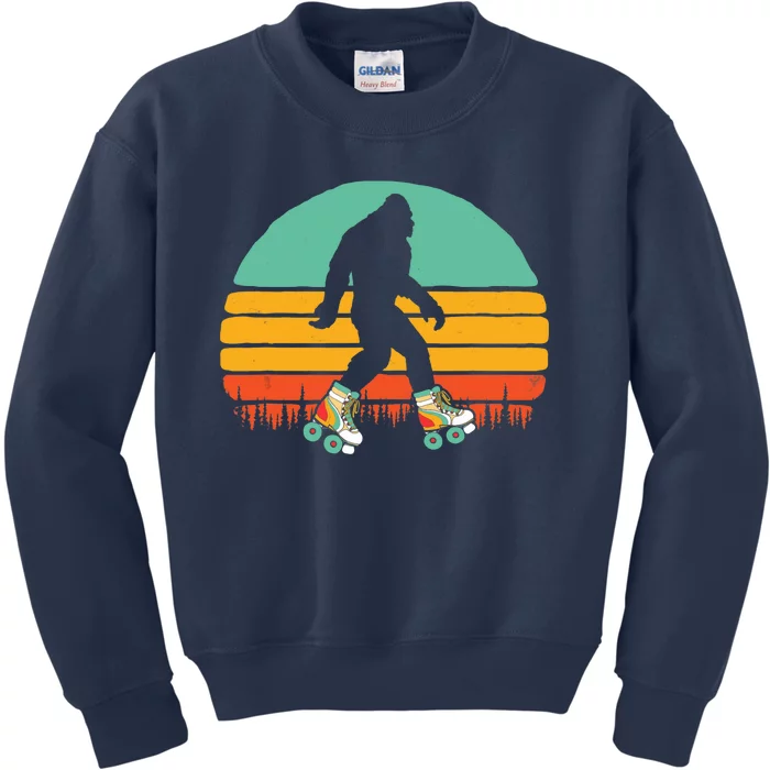 Retro Bigfoot Roller Skating Sasquatch 80s Skater Graphic Kids Sweatshirt