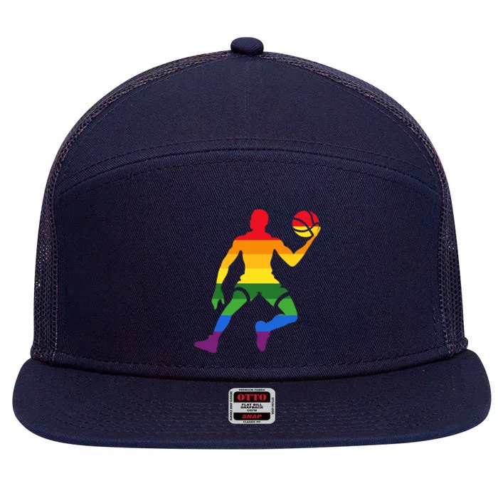 Retro Basketball Rainbow Lgbt Pride Lesbian Lgbt Gift 7 Panel Mesh Trucker Snapback Hat