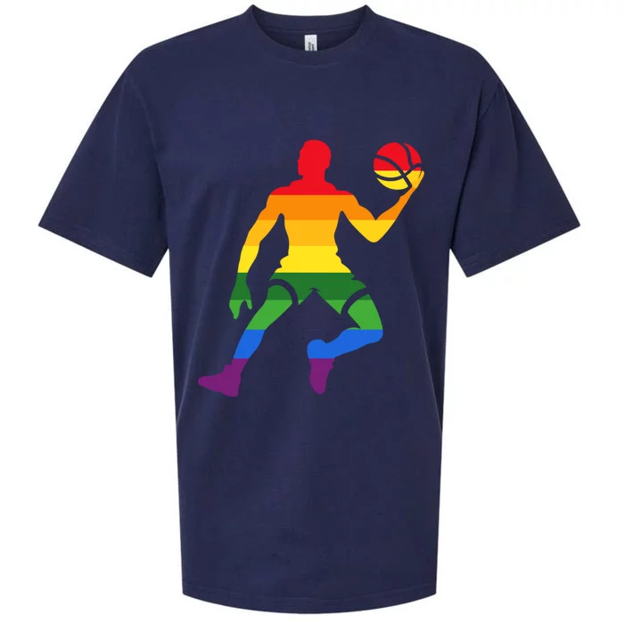 Retro Basketball Rainbow Lgbt Pride Lesbian Lgbt Gift Sueded Cloud Jersey T-Shirt