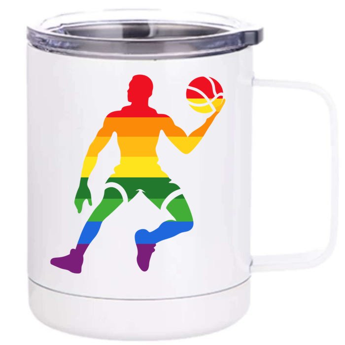 Retro Basketball Rainbow Lgbt Pride Lesbian Lgbt Gift Front & Back 12oz Stainless Steel Tumbler Cup