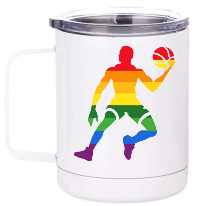 Retro Basketball Rainbow Lgbt Pride Lesbian Lgbt Gift Front & Back 12oz Stainless Steel Tumbler Cup