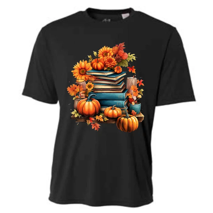 Read Book Reading Library Lover Reader Pumpkin Thanksgiving Cooling Performance Crew T-Shirt