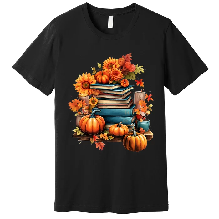 Read Book Reading Library Lover Reader Pumpkin Thanksgiving Premium T-Shirt