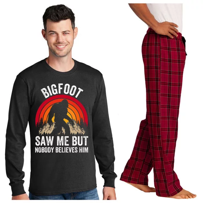 retro Bigfoot Saw Me But Nobody Believes Him Long Sleeve Pajama Set