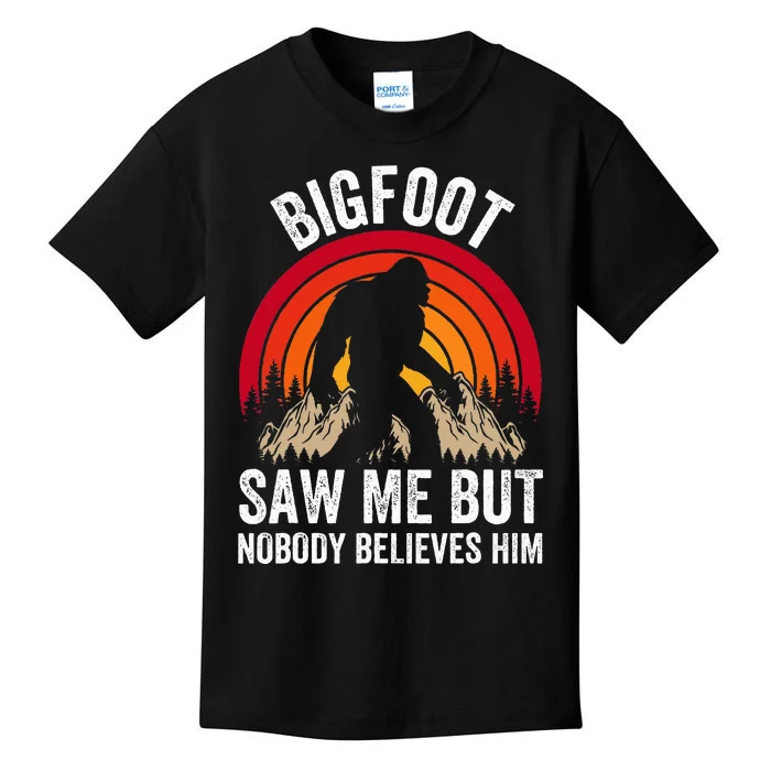 retro Bigfoot Saw Me But Nobody Believes Him Kids T-Shirt