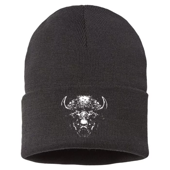 Retro Buffalo Silhouette Bison Wild Animal Sustainable Knit Beanie