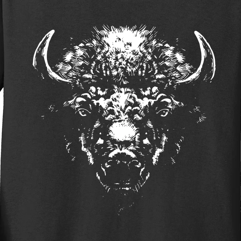 Retro Buffalo Silhouette Bison Wild Animal Kids Long Sleeve Shirt