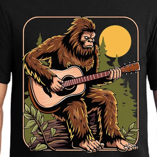 Retro Bigfoot Sasquatch Playing Acoustic Guitar Guitarist Pajama Set