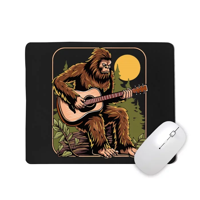 Retro Bigfoot Sasquatch Playing Acoustic Guitar Guitarist Mousepad