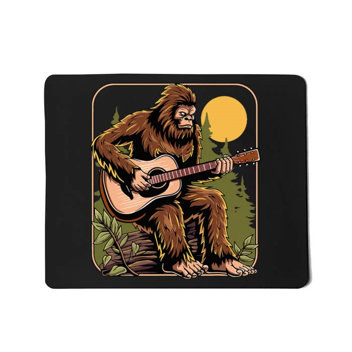 Retro Bigfoot Sasquatch Playing Acoustic Guitar Guitarist Mousepad