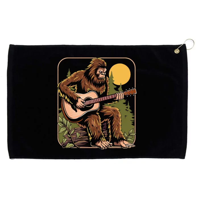 Retro Bigfoot Sasquatch Playing Acoustic Guitar Guitarist Grommeted Golf Towel