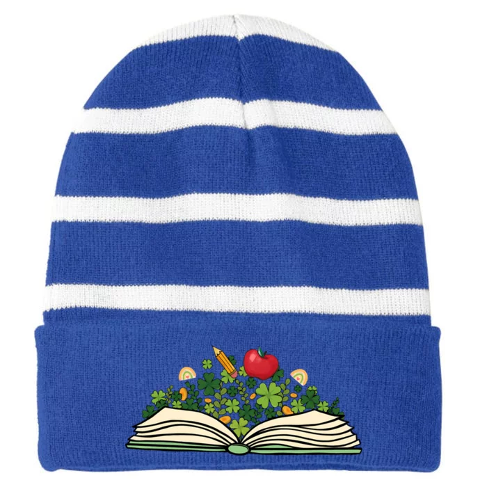 Reading Book St Patricks Day Reader Bookish Bibliophile Gift Striped Beanie with Solid Band