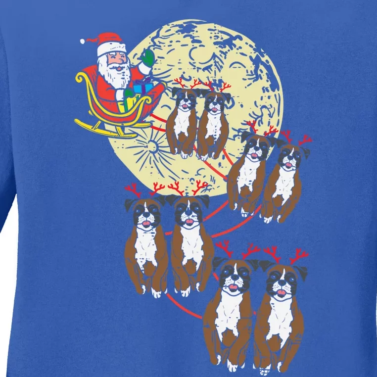 Reindeer Boxer Santa Christmas Cute Animal Pet Dog Xmas Gift Cute Gift Ladies Long Sleeve Shirt