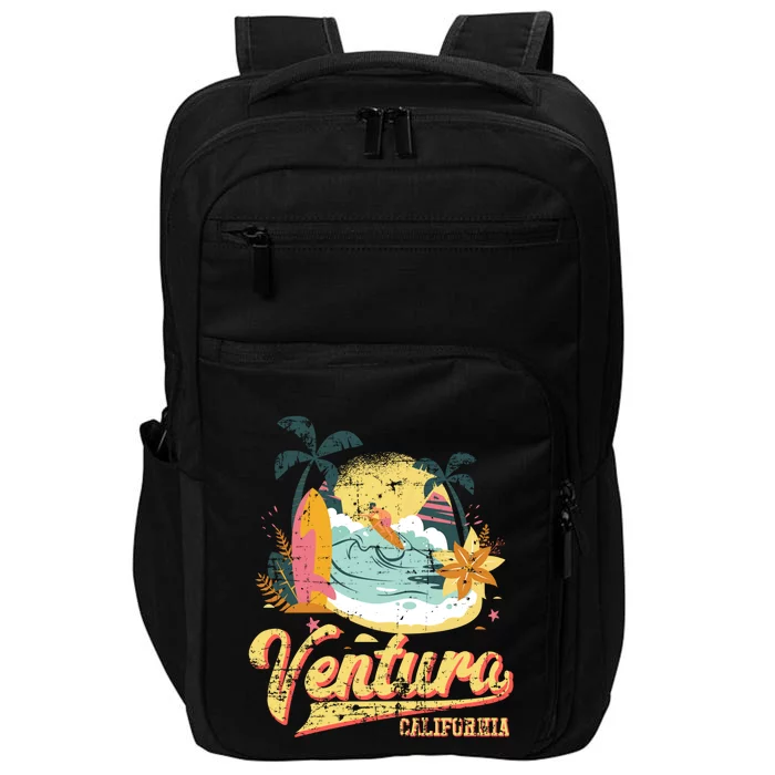 Retro Beach Surf Wave Ventura California Impact Tech Backpack