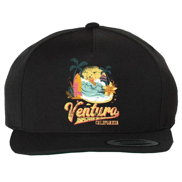 Retro Beach Surf Wave Ventura California Wool Snapback Cap