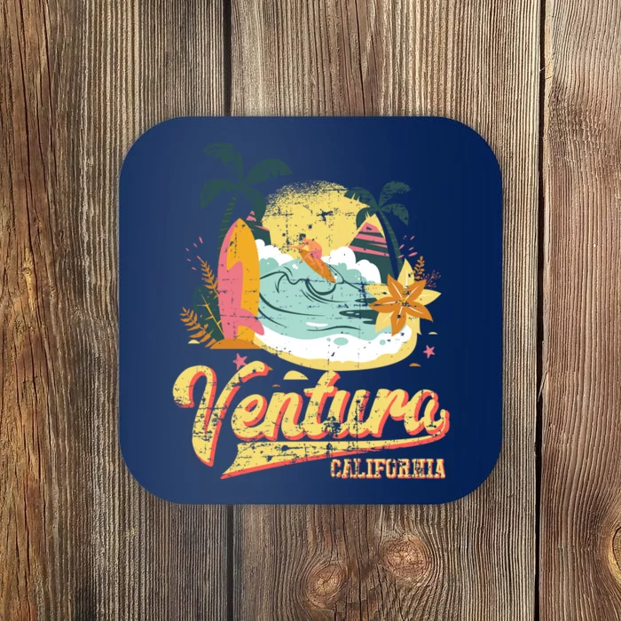 Retro Beach Surf Wave Ventura California Coaster