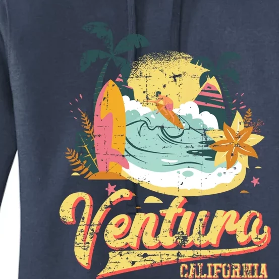 Retro Beach Surf Wave Ventura California Women's Pullover Hoodie