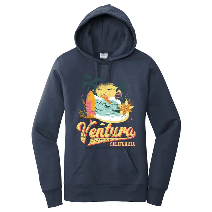 Retro Beach Surf Wave Ventura California Women's Pullover Hoodie