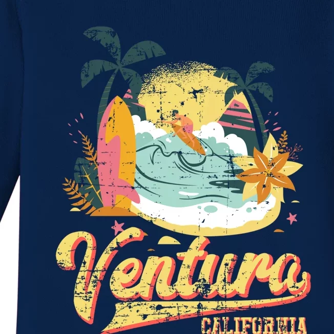 Retro Beach Surf Wave Ventura California Baby Long Sleeve Bodysuit