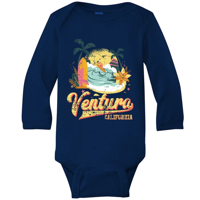 Retro Beach Surf Wave Ventura California Baby Long Sleeve Bodysuit