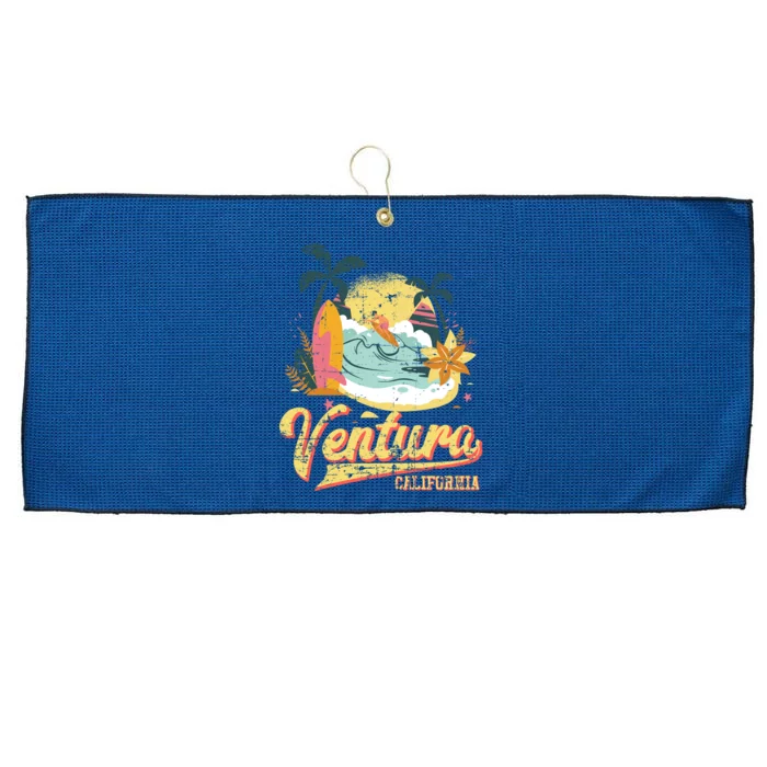 Retro Beach Surf Wave Ventura California Large Microfiber Waffle Golf Towel