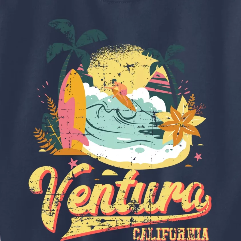 Retro Beach Surf Wave Ventura California Kids Sweatshirt