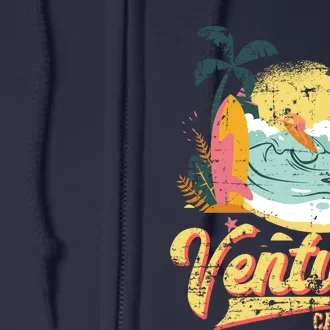 Retro Beach Surf Wave Ventura California Full Zip Hoodie