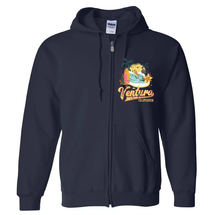 Retro Beach Surf Wave Ventura California Full Zip Hoodie