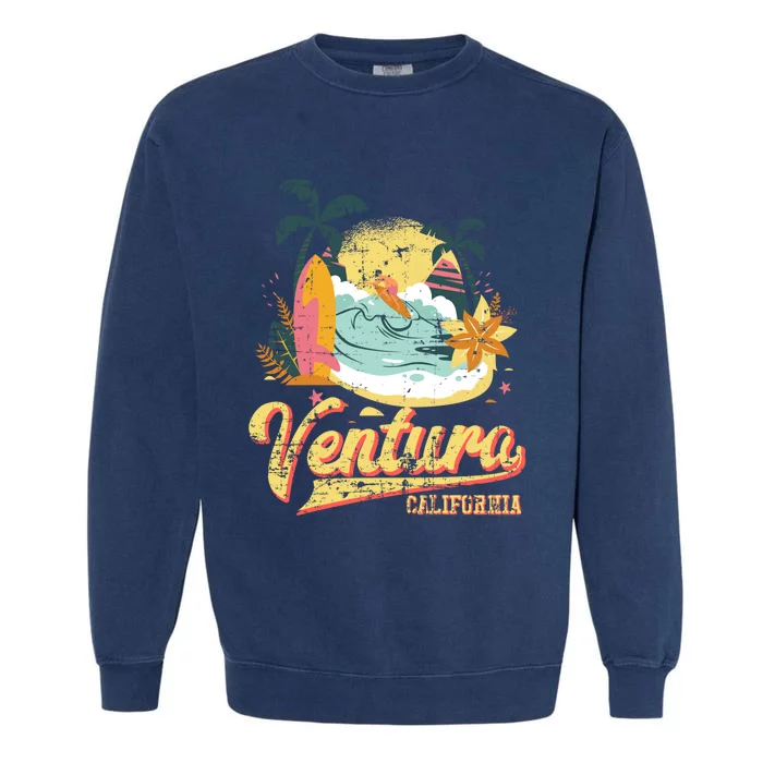 Retro Beach Surf Wave Ventura California Garment-Dyed Sweatshirt