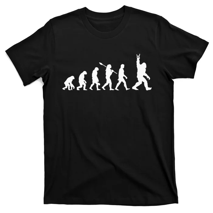 Rocker Bigfoot Sasquatch Human Evolution Rock And Roll Lover T-Shirt