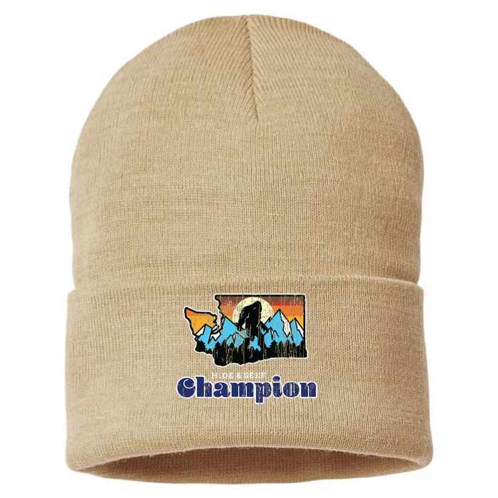 Retro Bigfoot State Of Washington Hide And Seek Champion Sustainable Knit Beanie