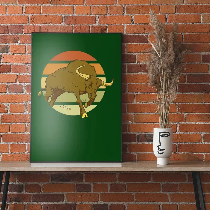 Retro Bull Sunset Poster