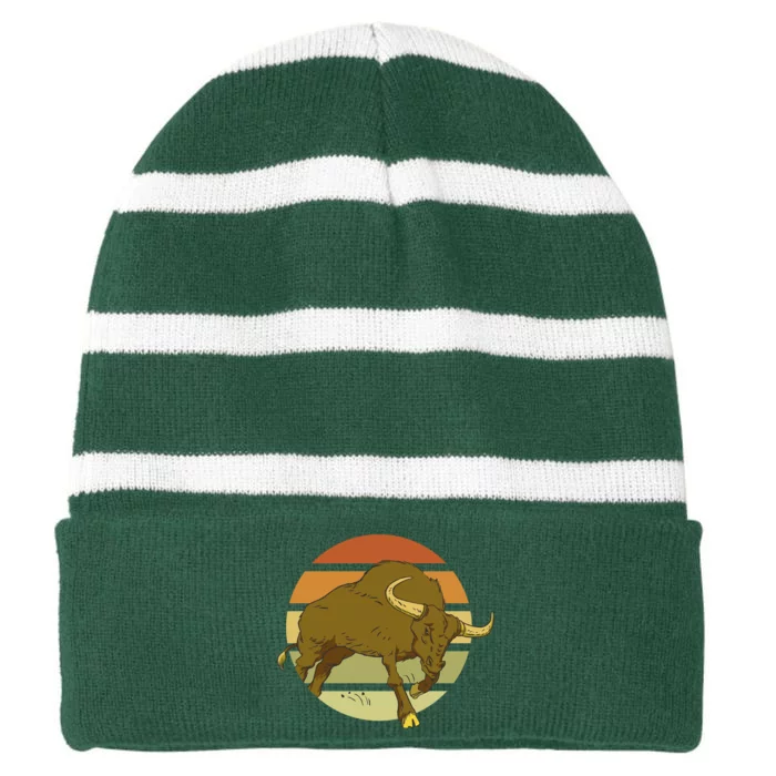 Retro Bull Sunset Striped Beanie with Solid Band