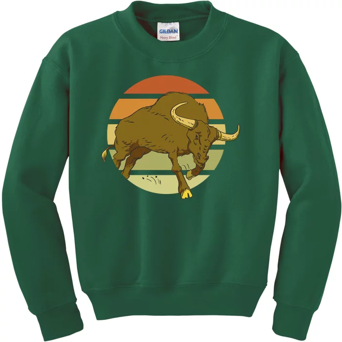 Retro Bull Sunset Kids Sweatshirt